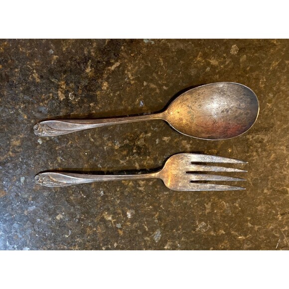 1847 Rogers Brothers Silver Plate IS Daffodil Serving Spoon And Fork - Picture 7 of 10